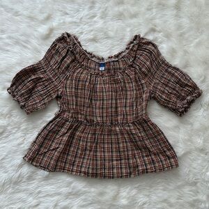 Old Navy Plaid Peasant Blouse Size Small